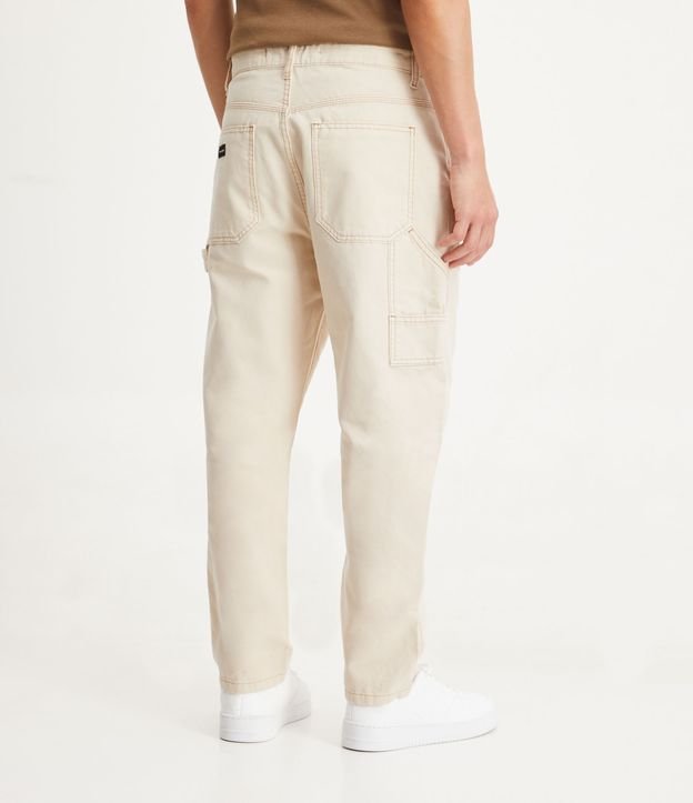 Calça Carpenter Jeans com Bolso e Alça Lateral Bege 3