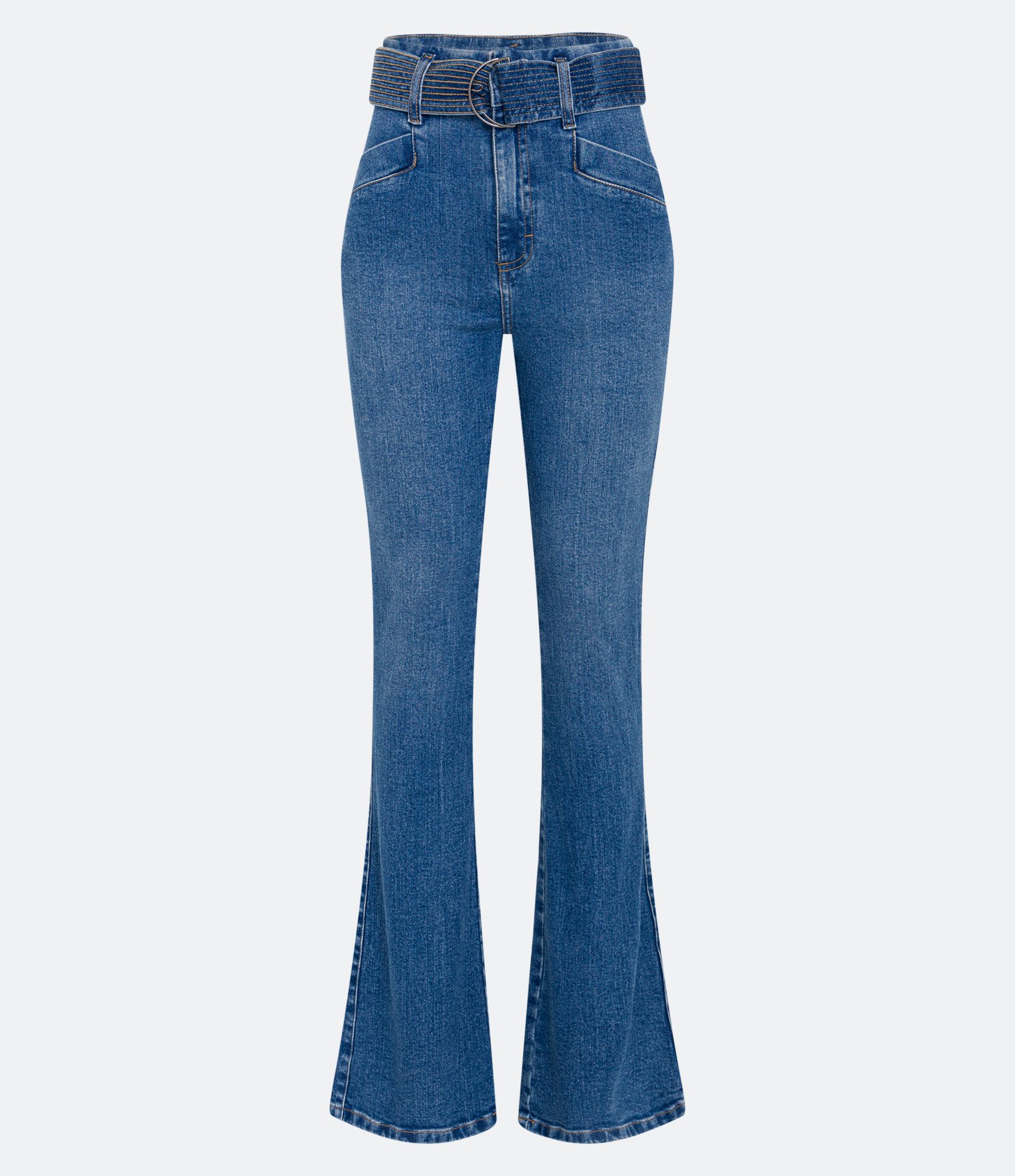 Calça Boot Cut Jeans com Cinto Faixa e Bolso Embutido Azul 5