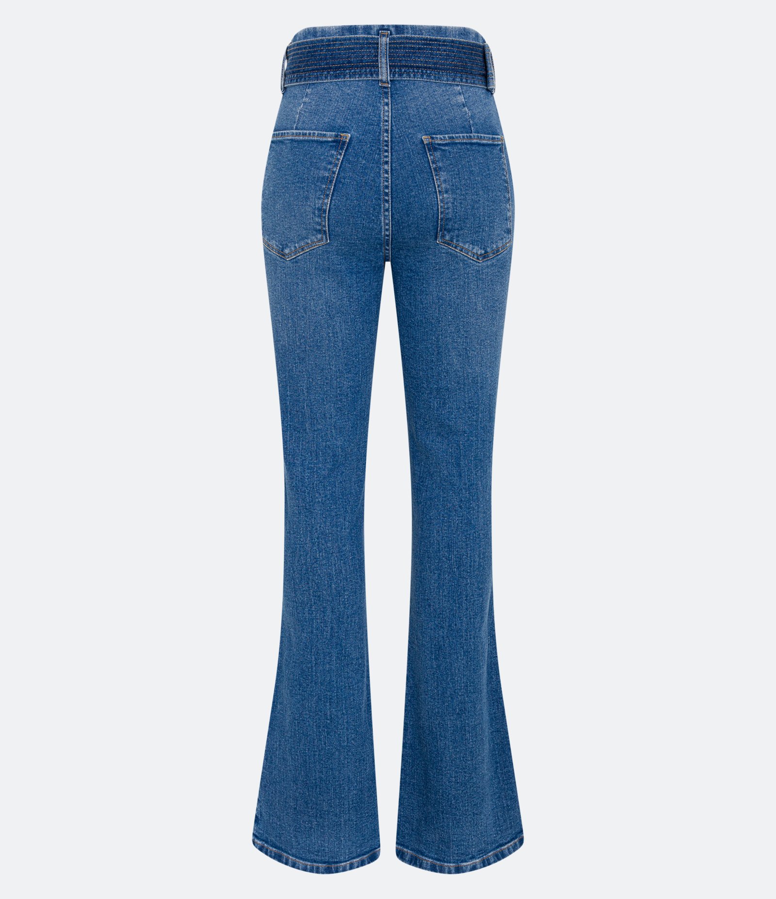 Calça Boot Cut Jeans com Cinto Faixa e Bolso Embutido Azul 6