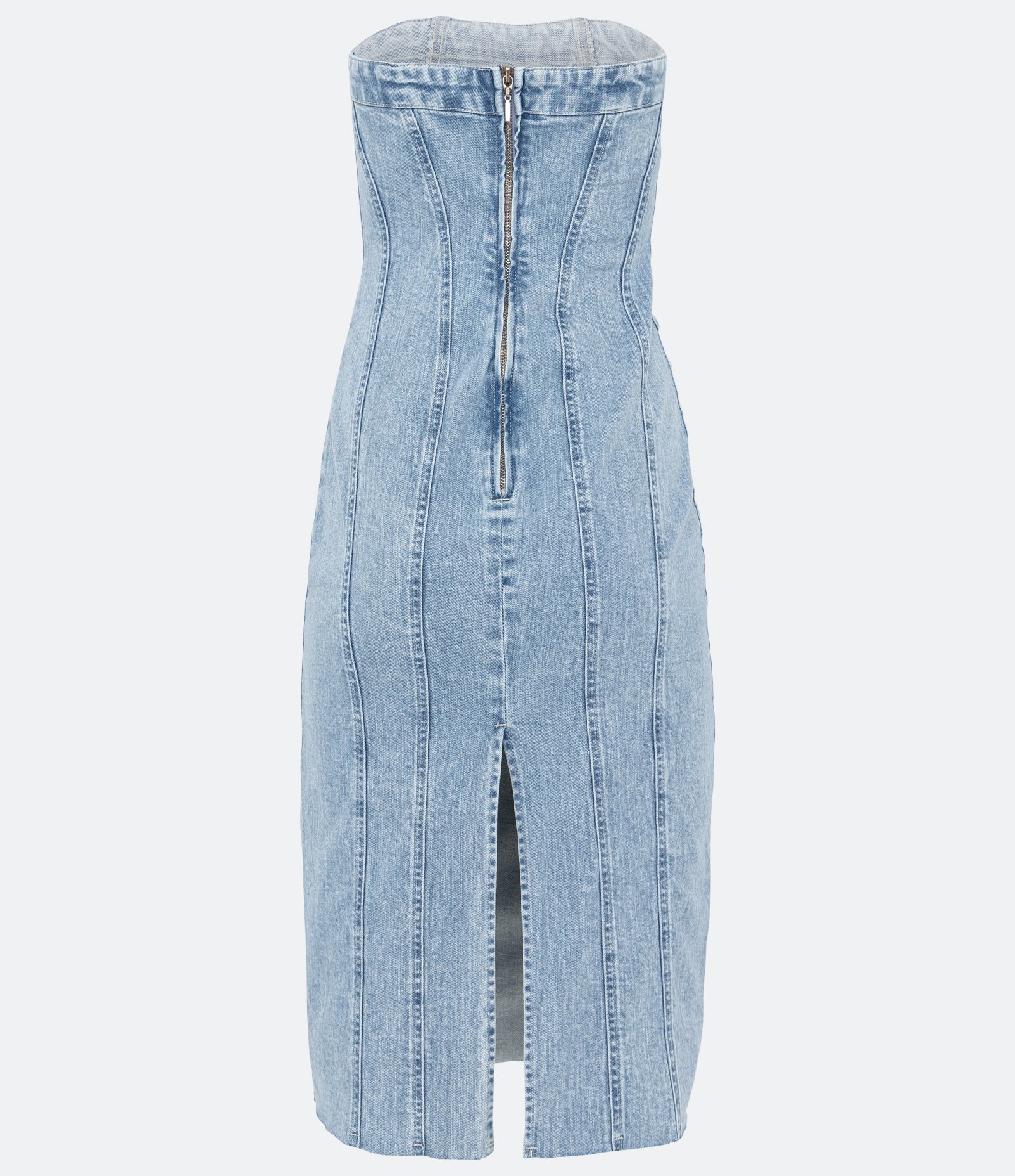 Vestido Midi Jeans com Fechamento em Zíper e Fenda nas Costas 3
