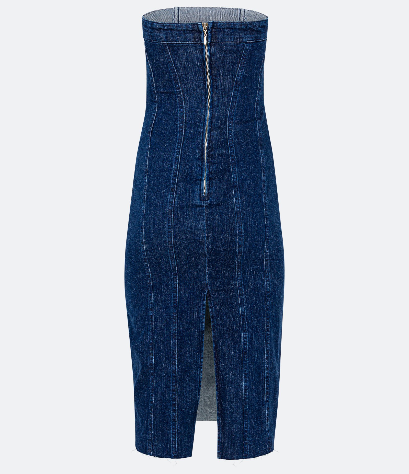 Vestido Midi Jeans com Fechamento em Zíper e Fenda nas Costas Azul Escuro 7