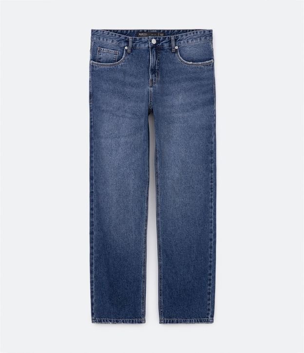 Pantalón Recto Loose Jeans Jaspeado con Bolsillos Azul 5