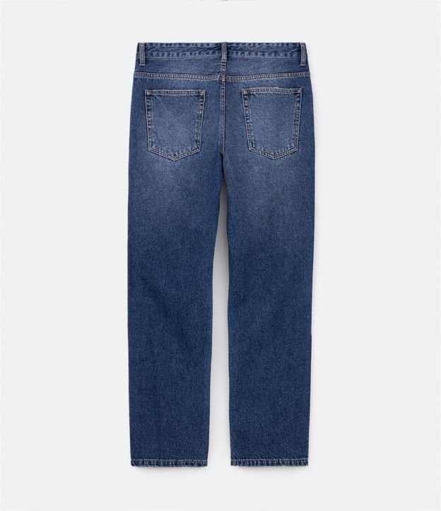 Calça Reta Loose Jeans Marmorizado com Bolsos Azul 6