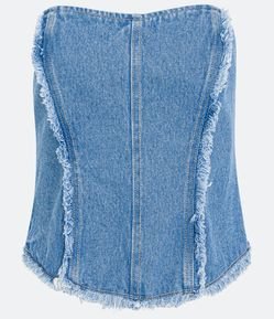 Blusa Jeans Corset com Franjinhas e Lastex nas Costas