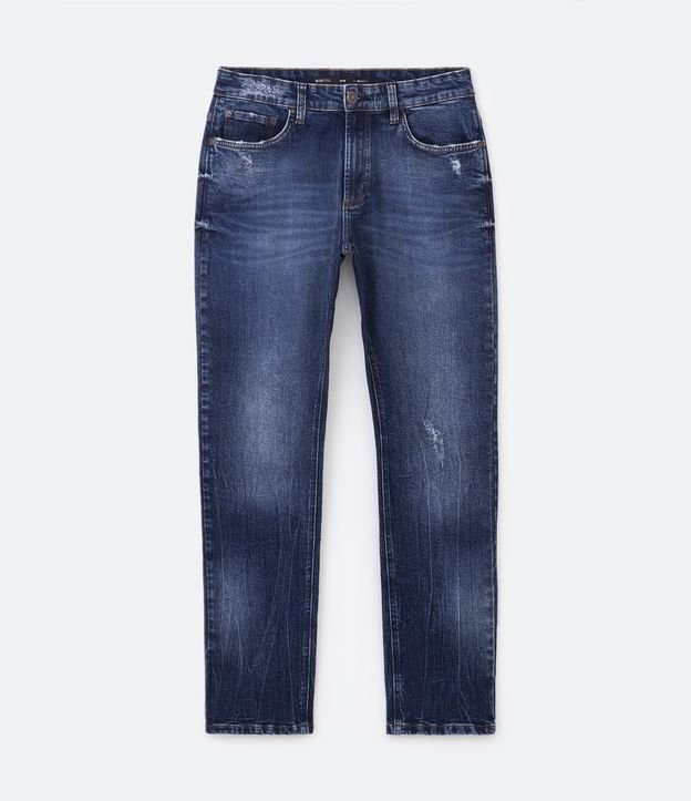 Calça Slim Jeans com Bolsos e Puídos Azul 5