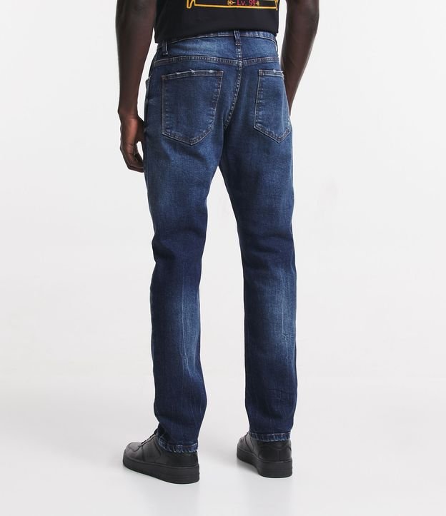 Calça Slim Jeans com Bolsos e Puídos Azul 3