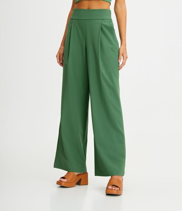 Calça Pantalona em Crepe com Pregas Verde 2
