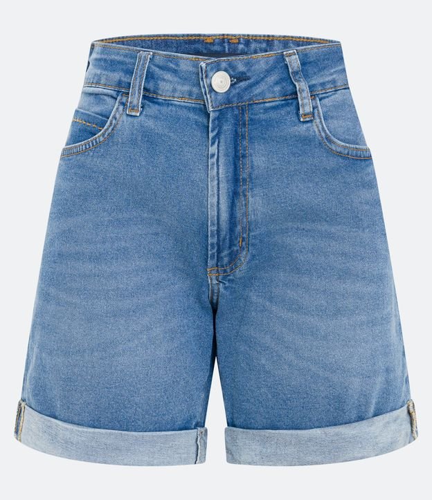 Bermuda Jeans com Elastano e Barra Dobrada Azul Médio 5