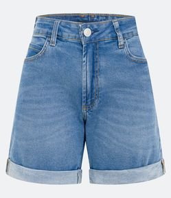 Bermuda Jeans com Elastano e Barra Dobrada
