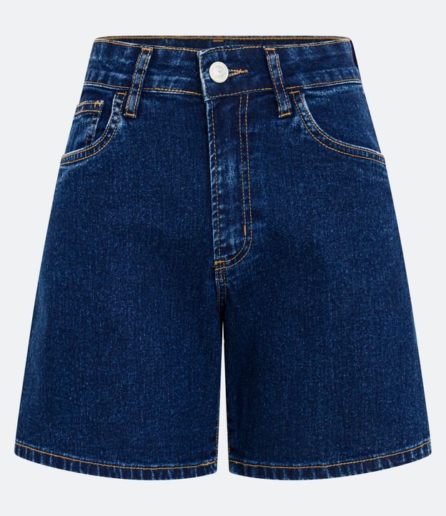 Short Jeans Clássico com Cintura Média Azul Escuro 5