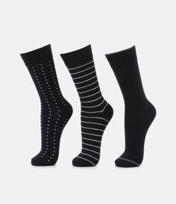 Kit 03 Pares de Meias Cano Alto em Algodão com Estampas Diversas