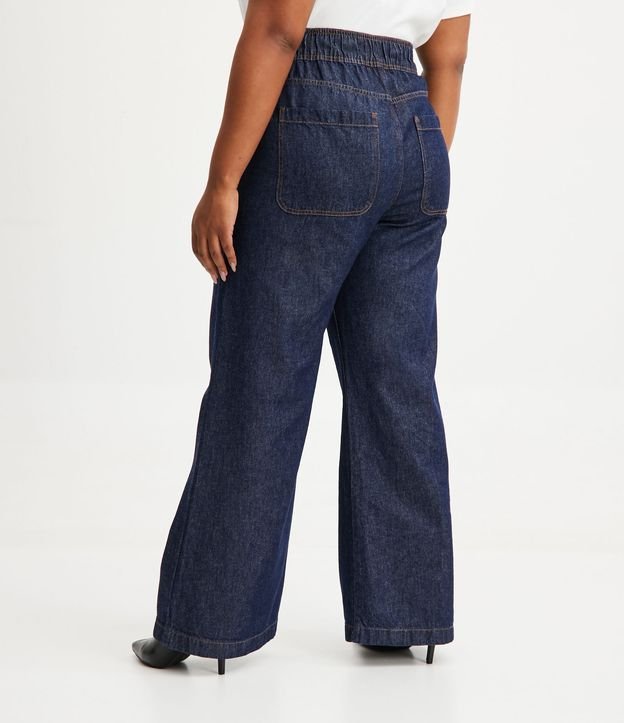 Pantalón Wide Leg Jeans con Botones en la Cintura Cós Curve & Plus Size Azul 3