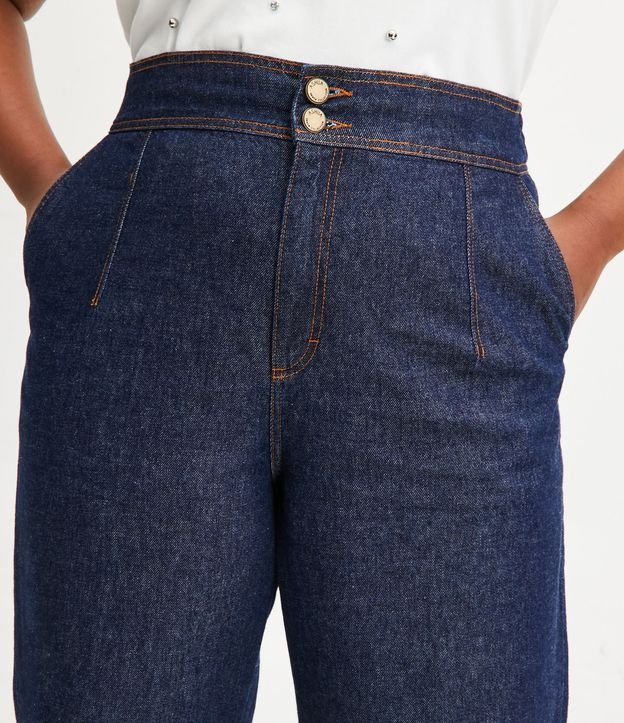 Calça Wide Leg Jeans com Botões no Cós Curve & Plus Size Azul