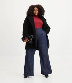 Calça Wide Leg Jeans com Botões no Cós Curve & Plus Size