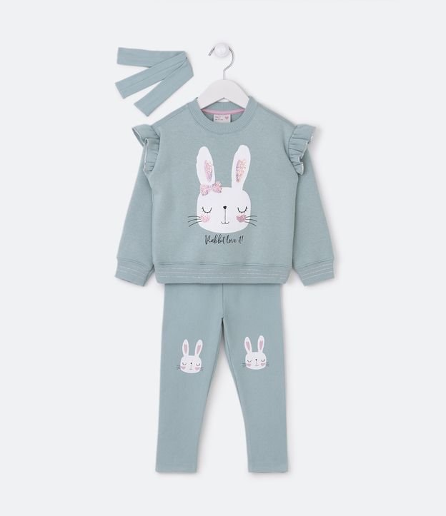 Conjunto Infantil com Forro Quentinho e Estampa de Coelhinhos - Tam 1 a 5 Anos