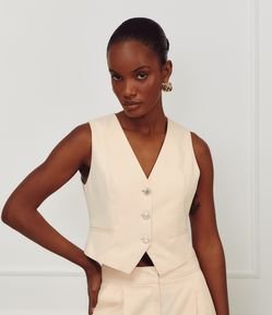 Colete Curto em Sarja com Botões