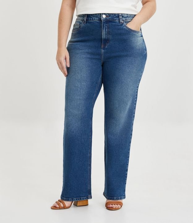 Calça Reta Jeans com Elastano e Lavagem Dirty Curve & Plus Size Azul 2