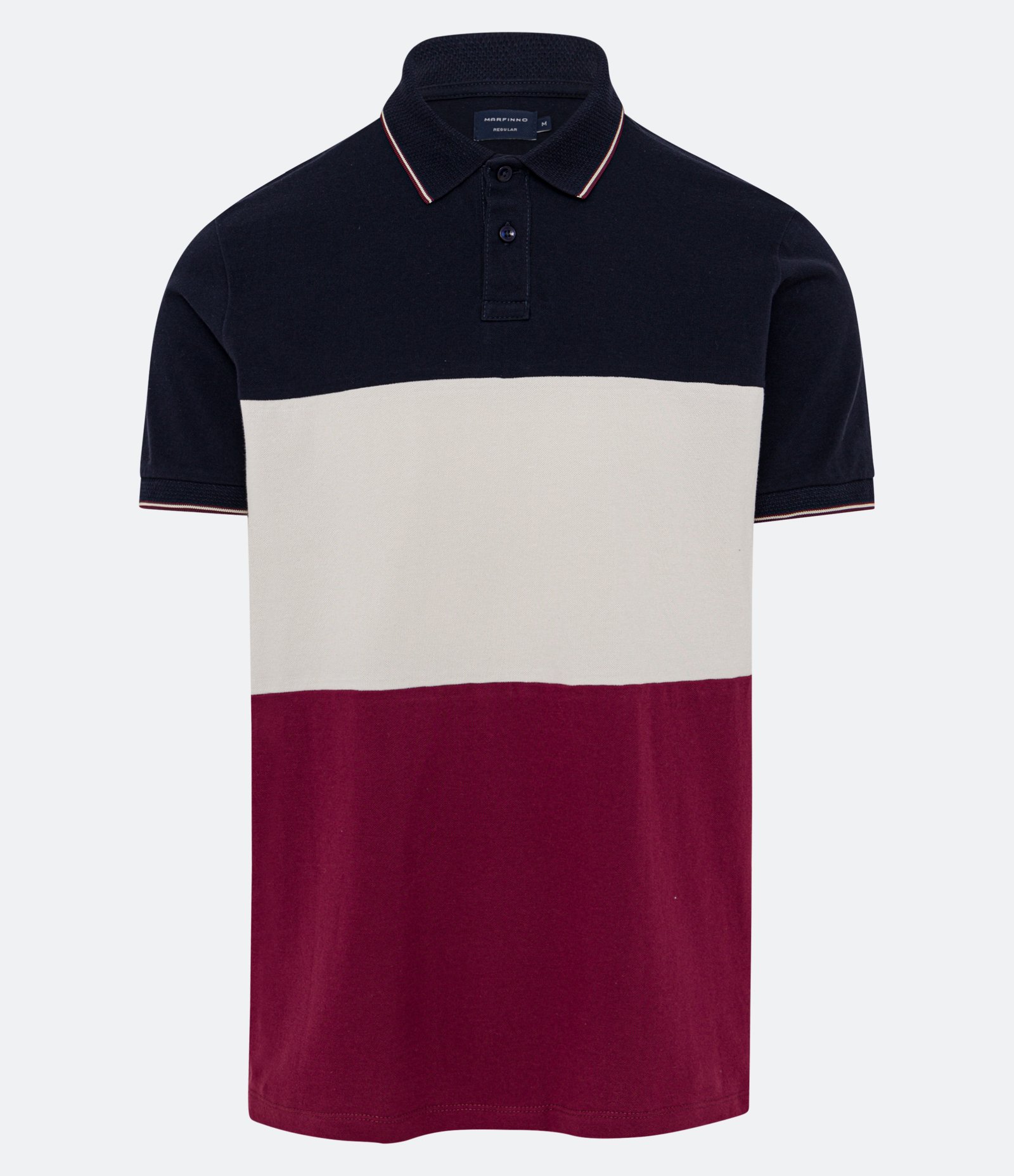 Camiseta Polo Regular em Algodão com Blocos de Cor e Manga Curta Azul/ Bege/ Vermelho 6