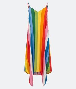 Vestido Midi em Viscose com Pontas e Estampa Listrada