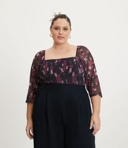 Blusa em Tule com Decote Quadrado e Estampa Floral Curve & Plus Size