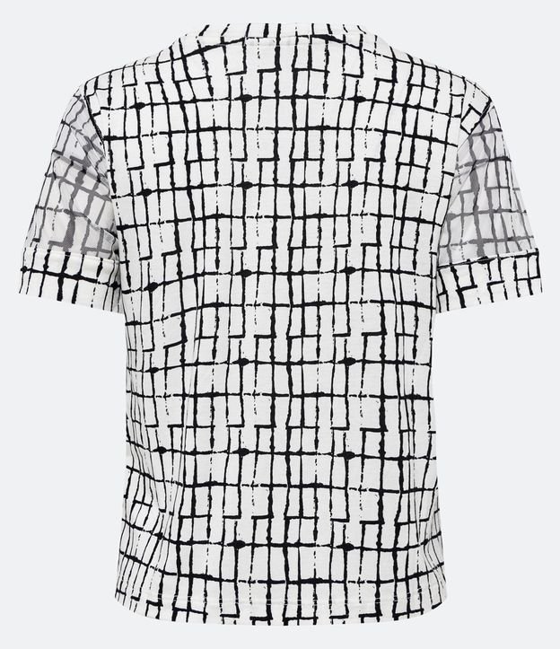Blusa em Viscose com Manga Transparente e Estampado Geométrico Branco/Preto 7
