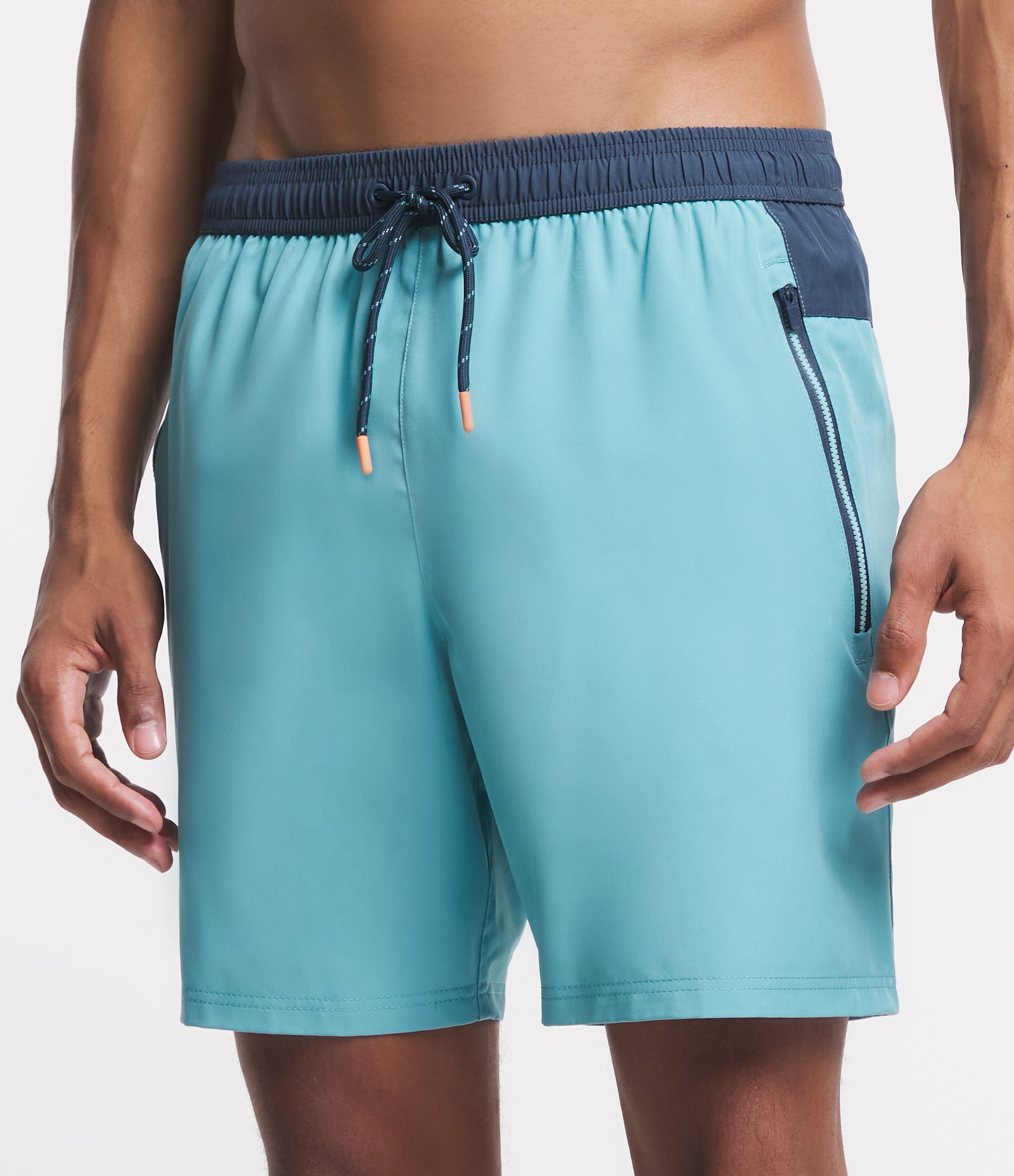 Bermuda Esportiva com Blocos de Cor e Bolsos com Zíper Azul Turquesa 2