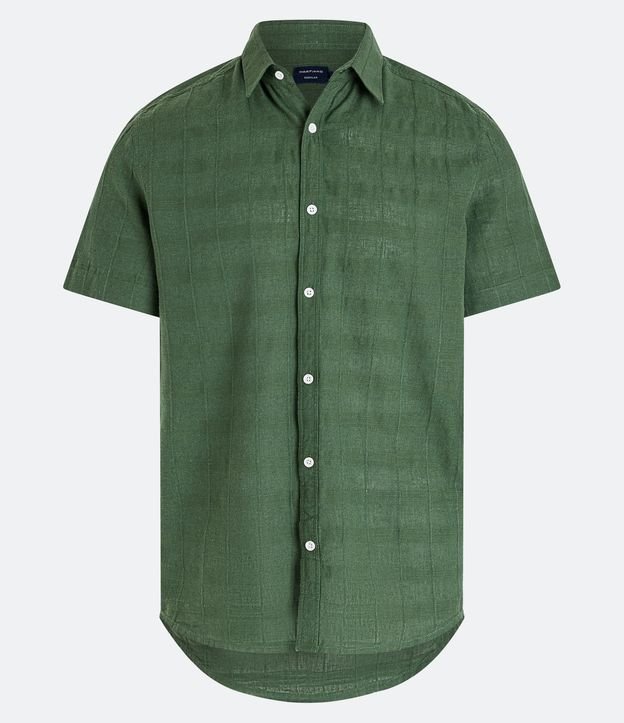 Camisa Regular em Linho com Textura Grid e Gola Colarinho Verde 6