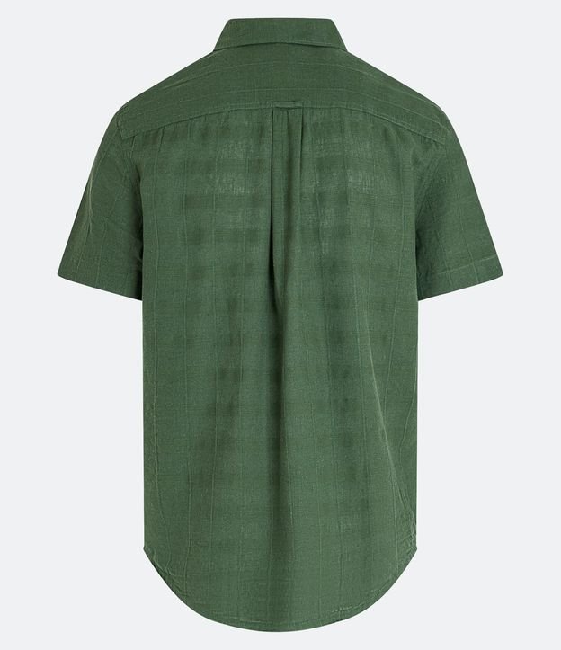 Camisa Regular em Linho com Textura Grid e Gola Colarinho Verde 7
