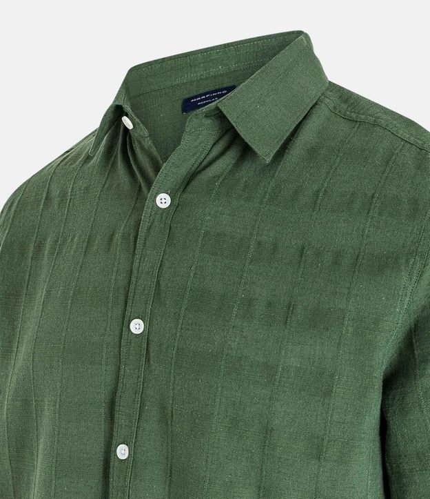Camisa Regular em Linho com Textura Grid e Gola Colarinho Verde 8