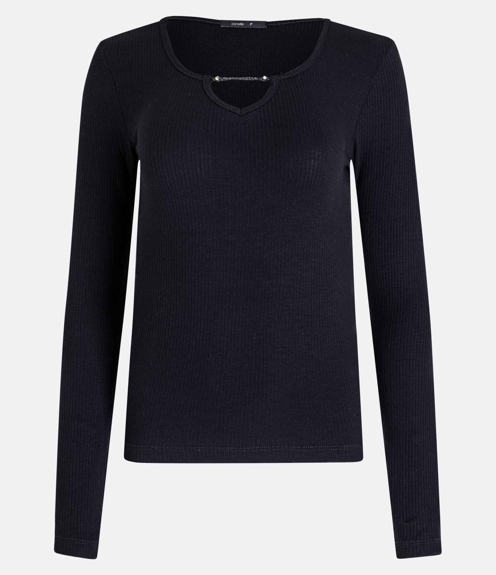 Blusa em Algodão com Decote V com Correntinha Preto 1