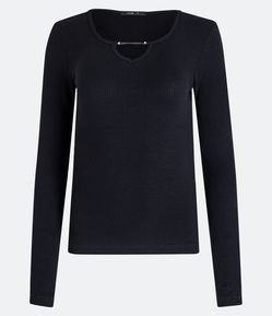 Blusa em Algodão com Decote V com Correntinha