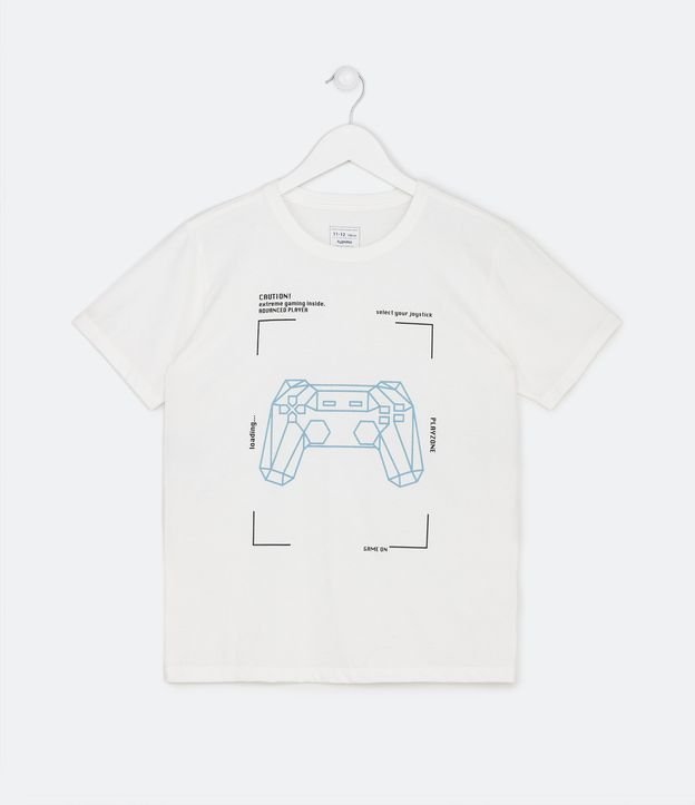 Camiseta Infantil com Estampa Controle de Game - Tam 5 a 14 Anos - Cor: Branco - Tamanho: 13-14