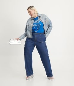 Calça Cargo Reta Jeans com Bolsos Laterais Curve & Plus Size