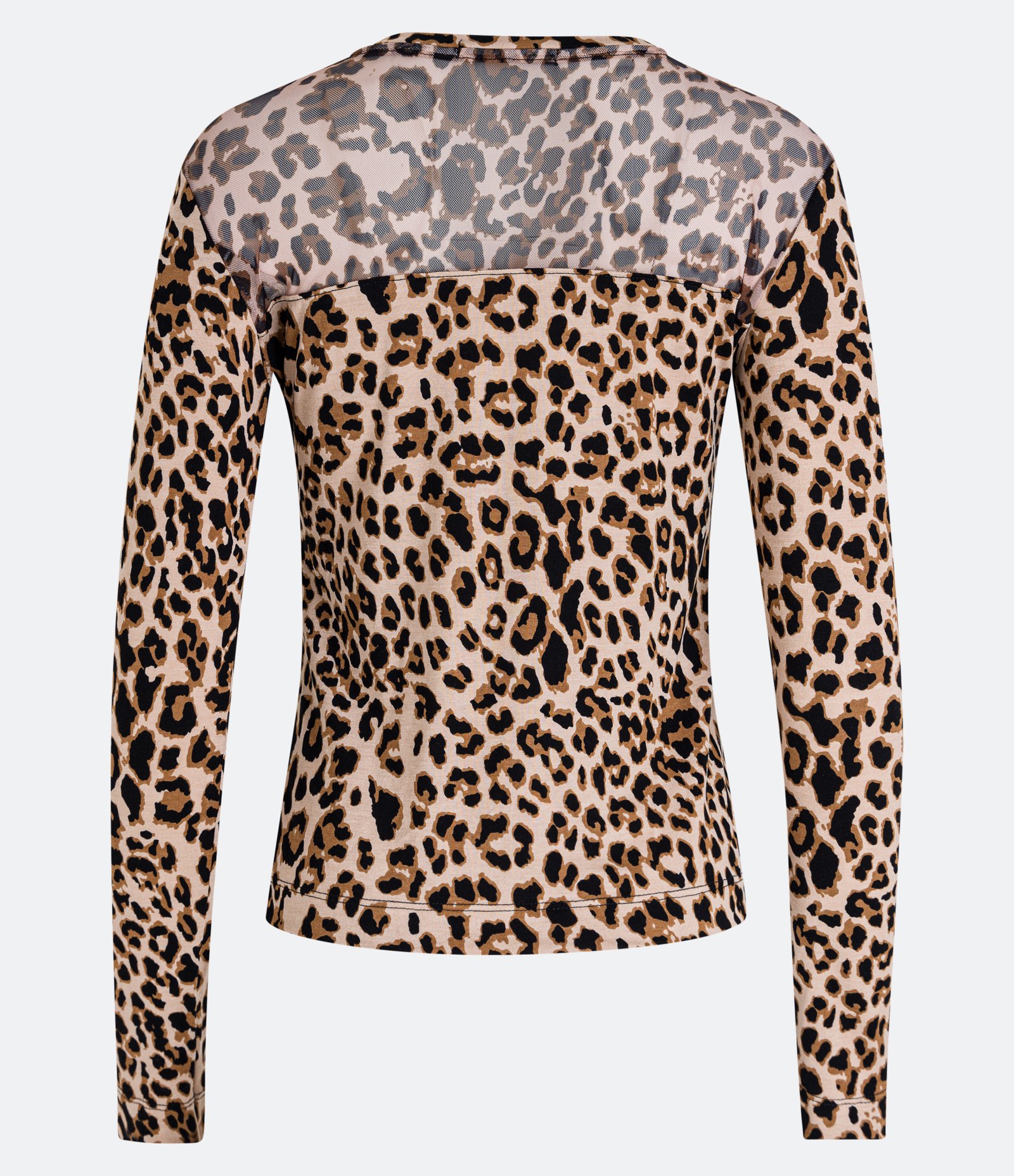 Blusa em Viscolycra com Estampa Animal Print e Pala de Tule Bege 3