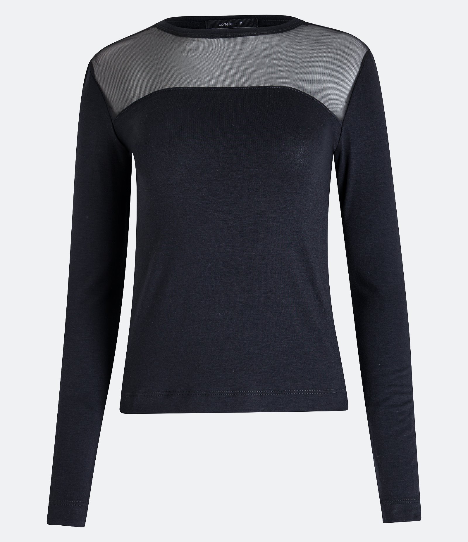 Blusa em Viscolycra com Gola Redonda e Pala em Tule Preto 1