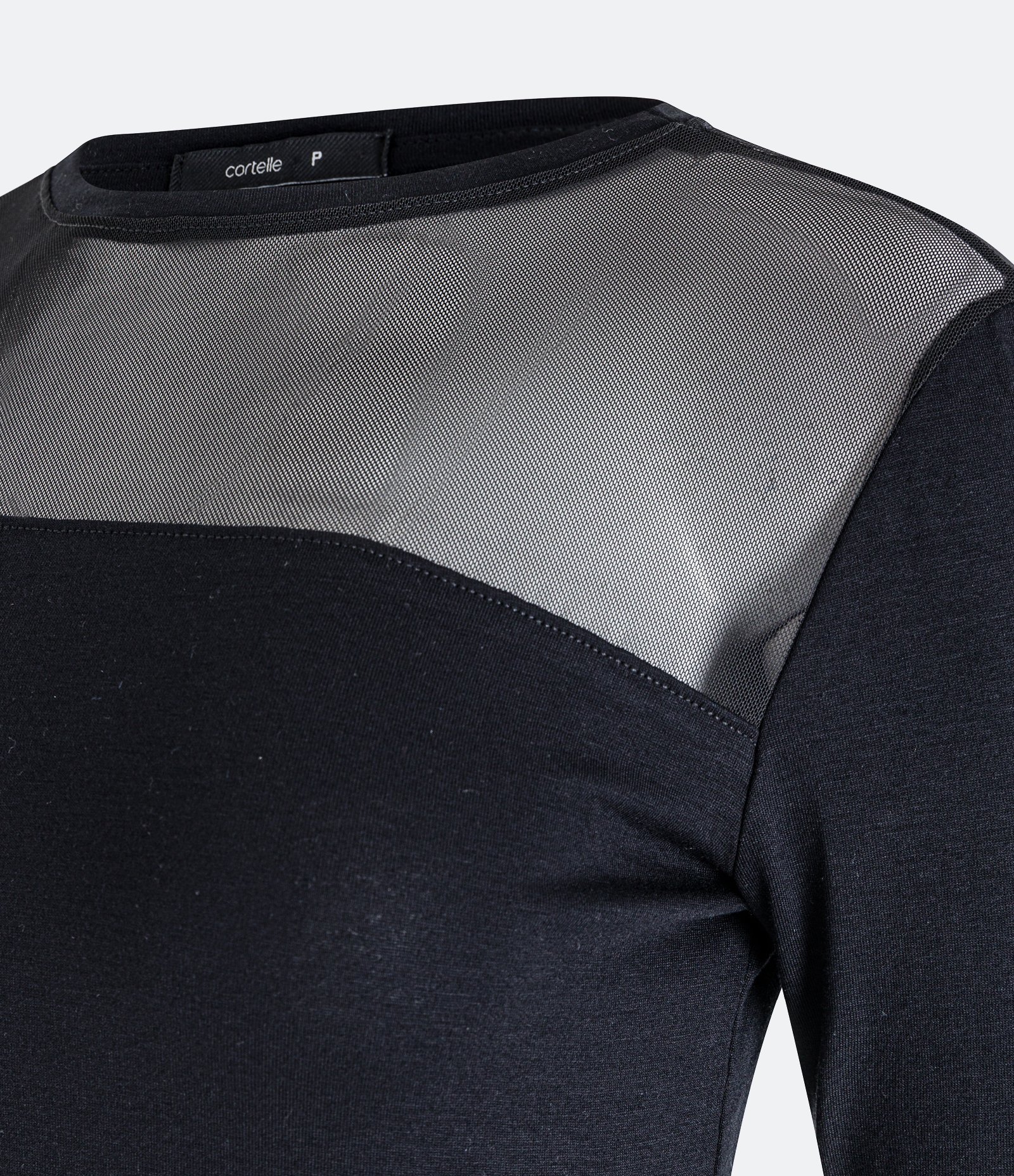Blusa em Viscolycra com Gola Redonda e Pala em Tule Preto 2