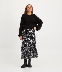 Saia Midi em Viscose com Barra Franzida e Estampa Floral