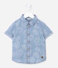 Camisa Manga Curta Infantil com Estampa de Folhagens - Tam 1 a 4 anos