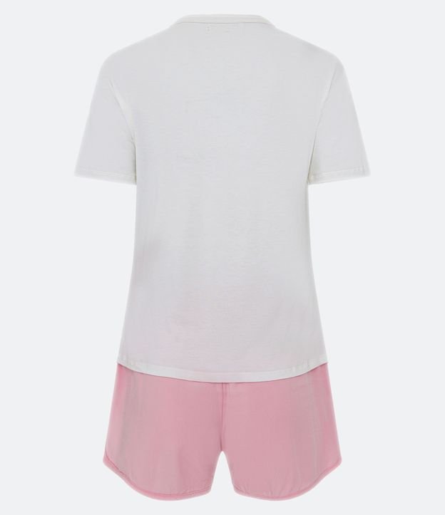 Pijama Short Doll em Viscose com Estampa Lettering Off white/Rosa 7