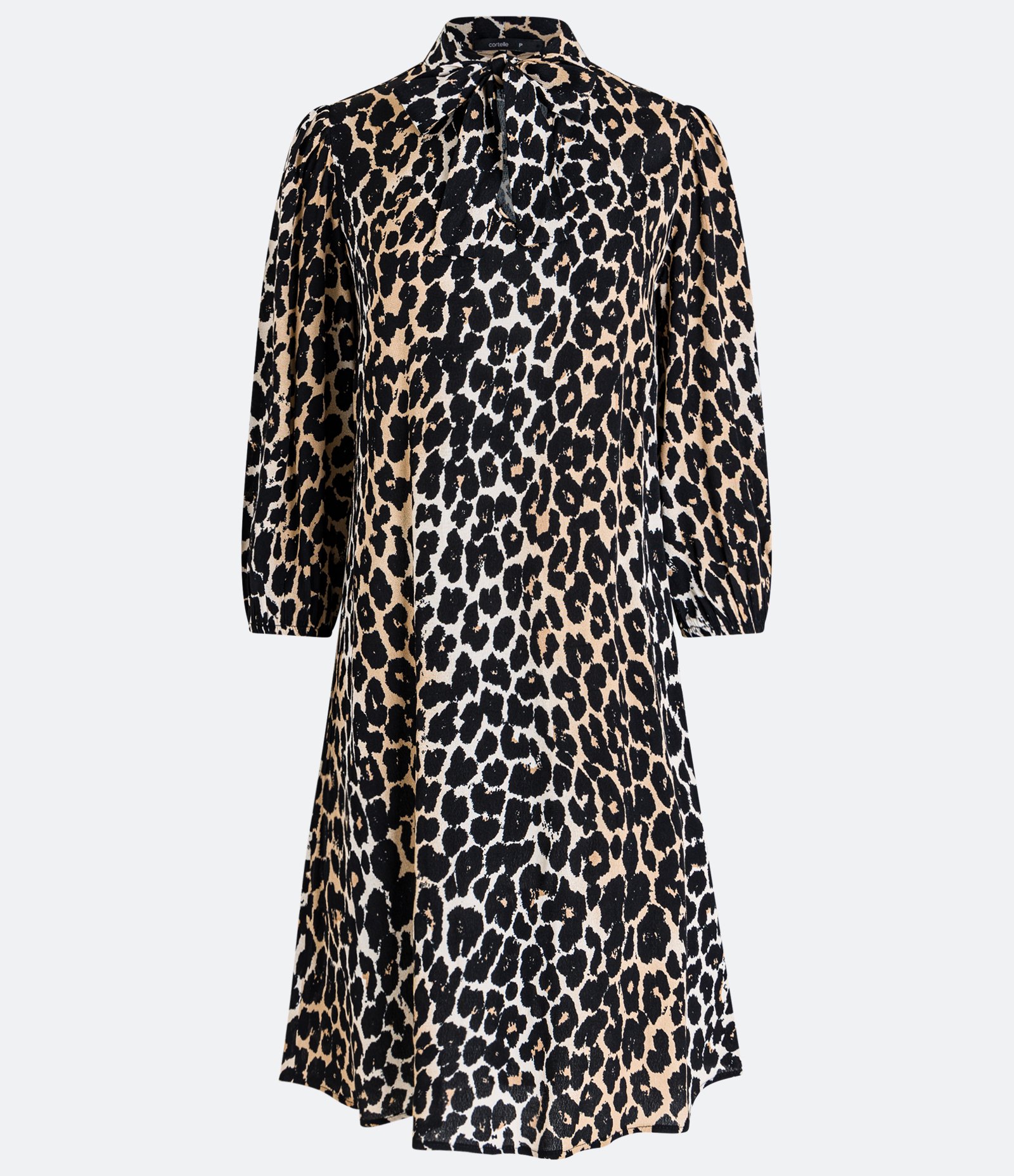 Vestido Curto em Viscose com Estampa Animal Print e Gola Laço Preto 5