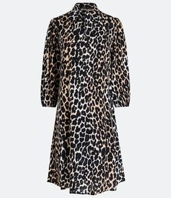 Vestido Curto em Viscose com Estampa Animal Print e Gola Laço