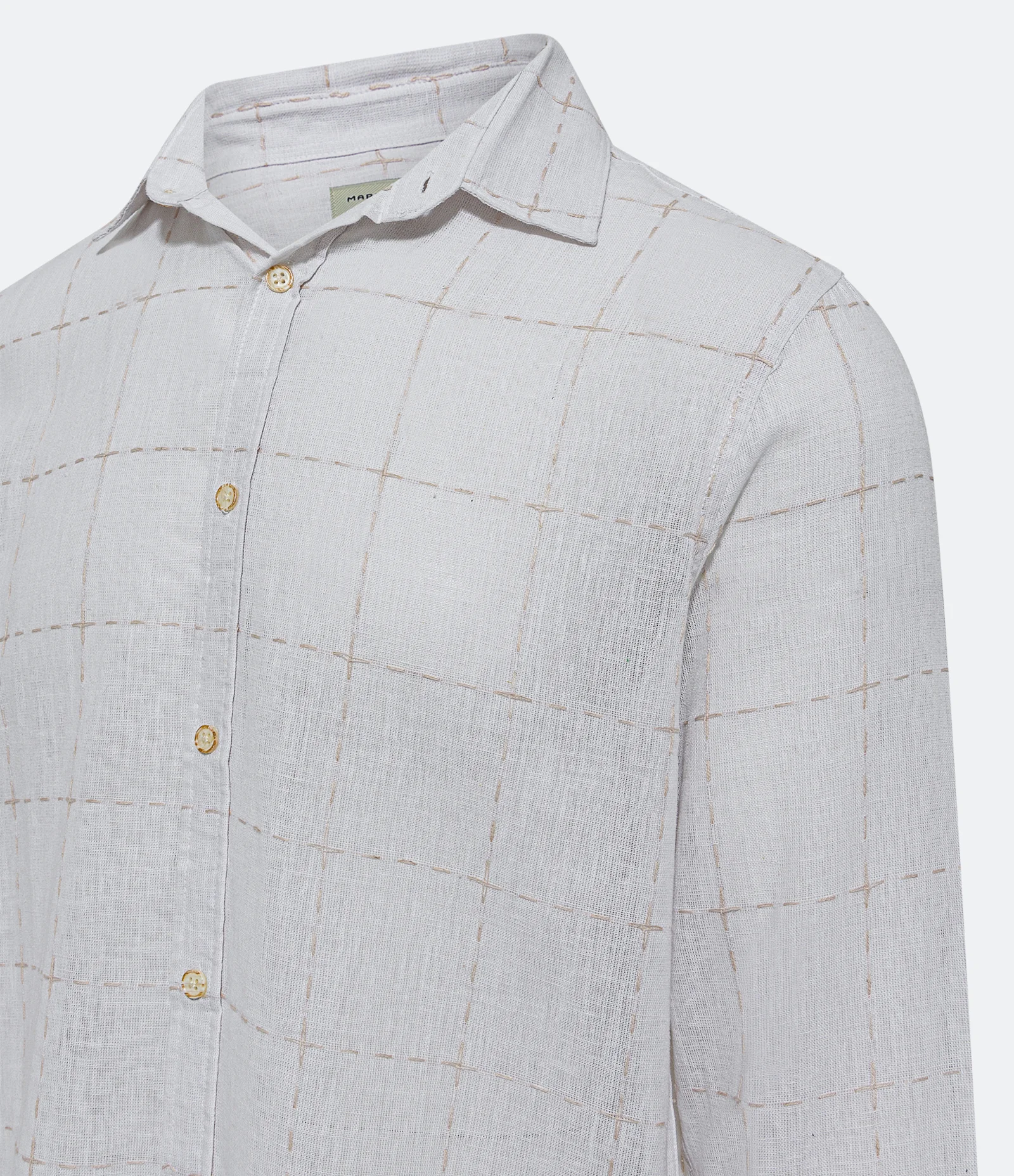 Camisa Regular em Linho com Estampa Xadrez Rústica Branco 2