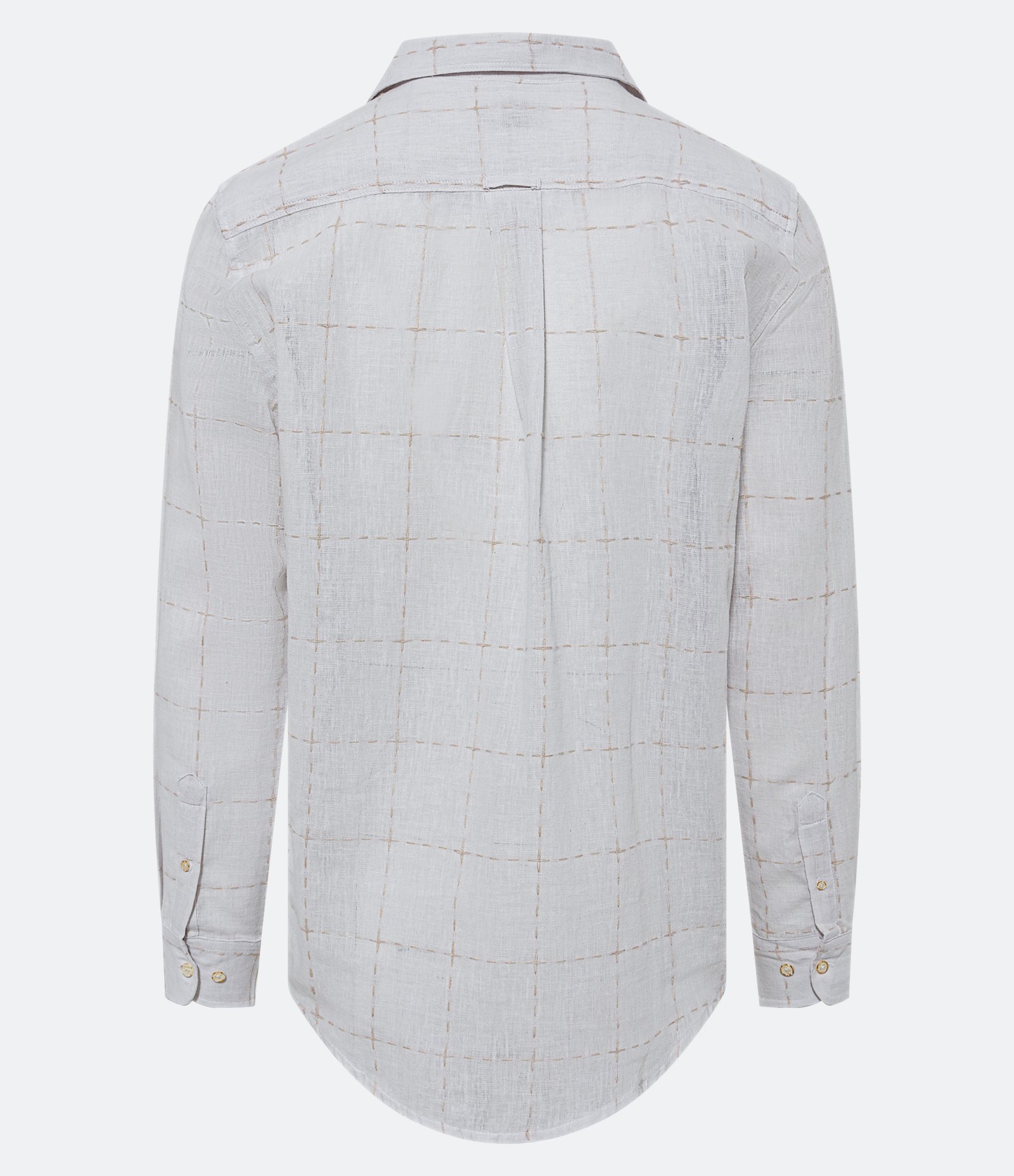 Camisa Regular em Linho com Estampa Xadrez Rústica Branco 3