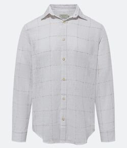 Camisa Regular em Linho com Estampa Xadrez Rústica