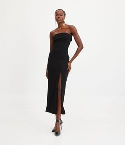 Vestido New Midi em Meia Malha com Decote Tomara que Caia