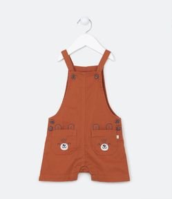 Jardineira Infantil com Bordado de Cara de Urso nos Bolsinhos - Tam 0 a 18 meses