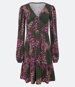 Vestido Curto em Malha Texturizada com Estampa Borboletas