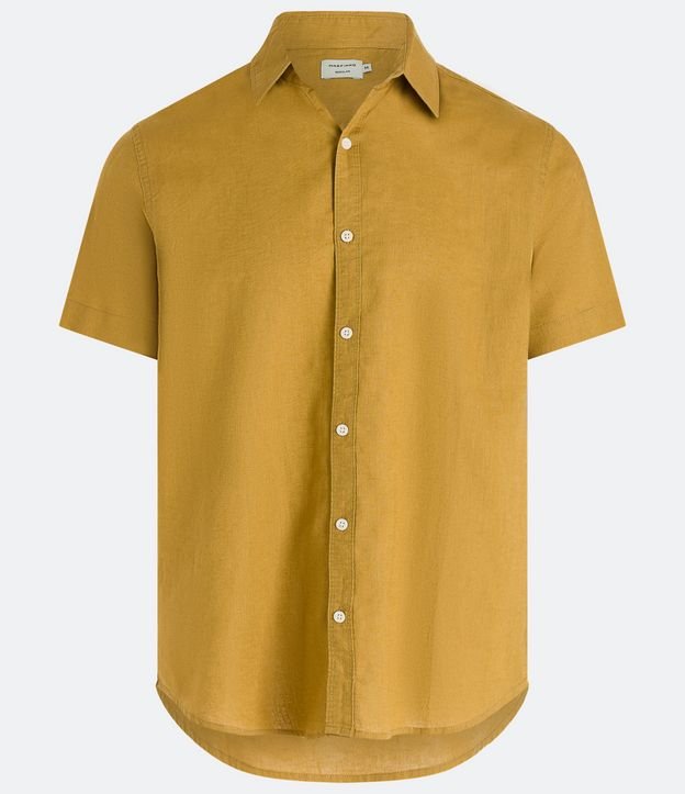 Camisa Comfort Básica en Lino con Manga Corta Amarillo 6