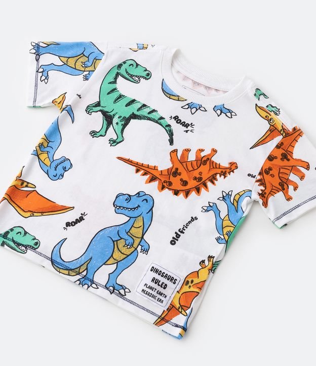 Remera Infantil con Estampado Dinosaurios de Colores - Talle 1 a 5 años Blanco 3