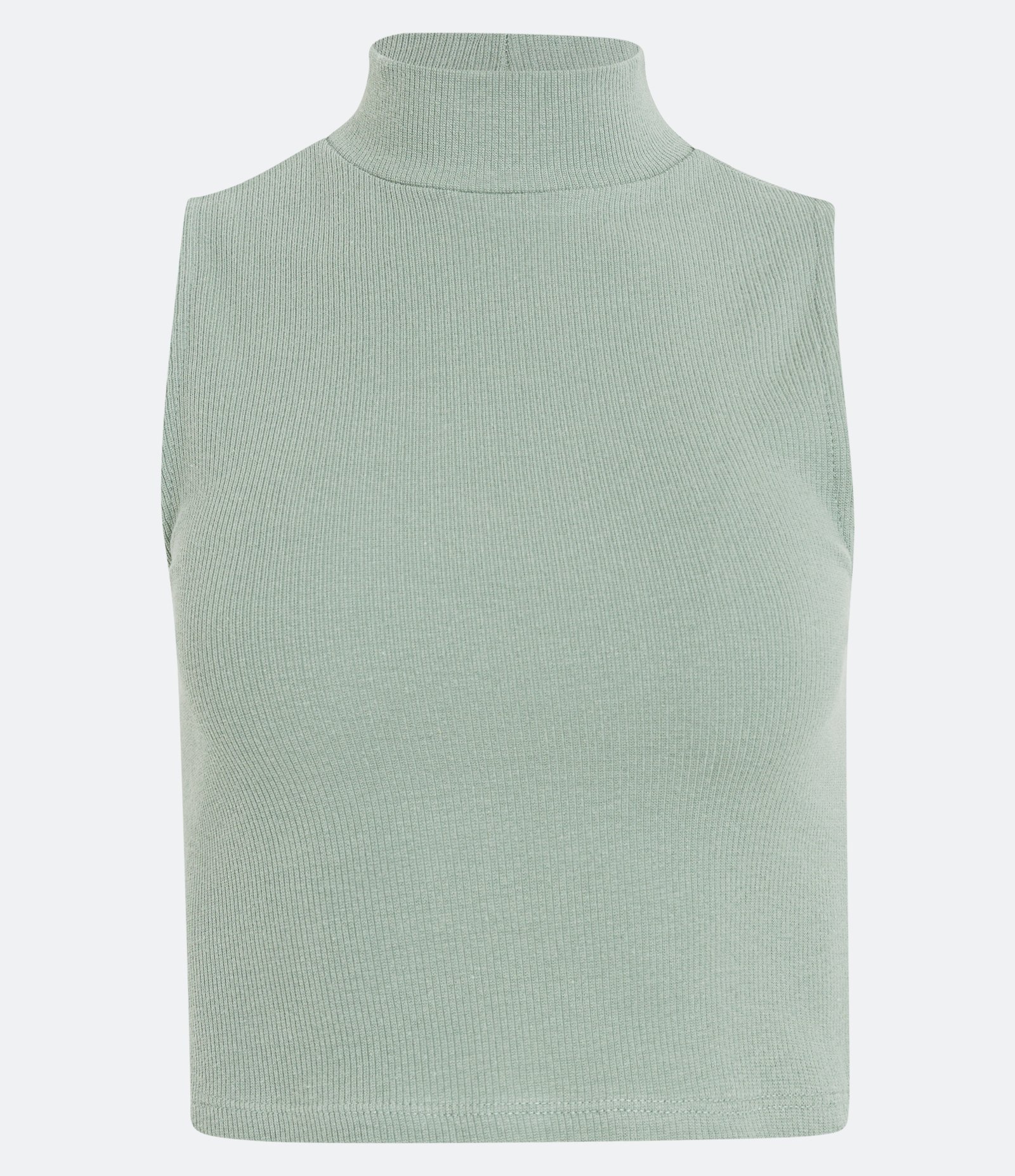 Blusa Cropped Básica sem Manga em Algodão com Gola Alta Verde 5